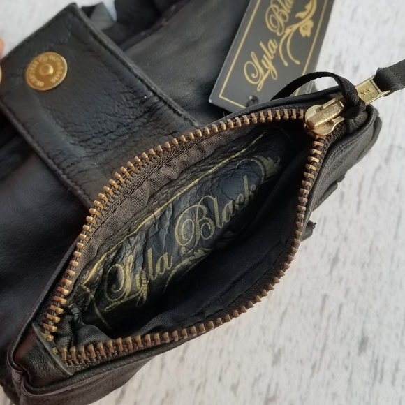 Lyla Black Ruffle Leather Clutch evening coin bag - Picture 3 of 5